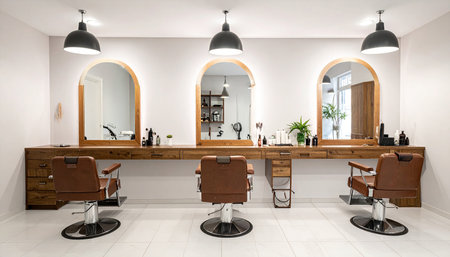 Interior of a modern barbershop, hairdressing salonの素材
