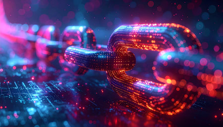 3d rendering of chain links on digital background. Network connection conceptの素材