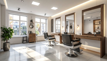 Interior of a modern barber shop, modern hairdressing salonの素材