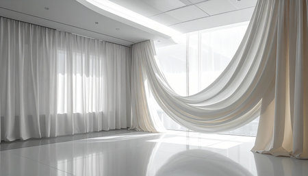 White curtains in a modern interior. 3d rendering, 3d illustration.の素材
