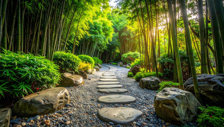 Pathway in the beautiful bamboo garden at Arashiyama, Kyoto, Japanの素材