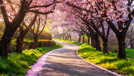 Cherry blossoms in full bloom in the park. Spring landscapeの素材