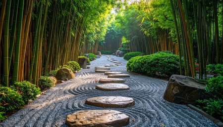 Stone walkway in the garden at Arashiyama, Kyoto, Japanの素材