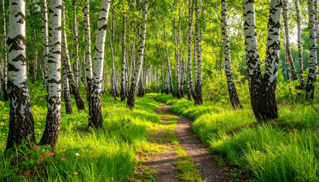 Path in the birch grove in the spring. Landscapeの素材
