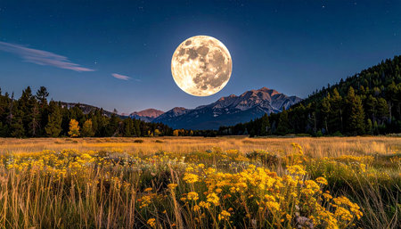Full moon over Grand Teton National Park, Wyoming, USA.の素材