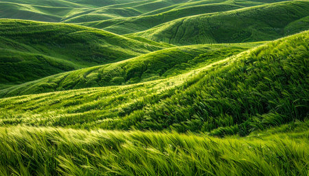 Green grass on the hillside in Tuscany, Italy.の素材