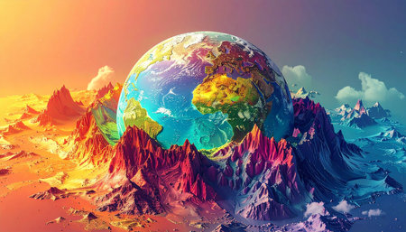 Fantasy alien planet. Mountain. 3D illustration. Elements of this image furnished by NASAの素材