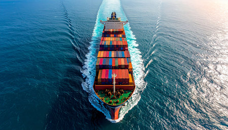 Container Ship in the sea. Freight transportation. Aerial view.の素材