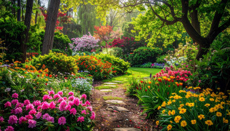Beautiful blooming flowers in the spring garden. Spring landscape.の素材