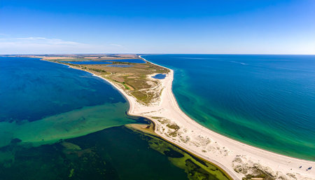 Aerial view of the sandy beach on Baltic Sea coast in Polandの素材