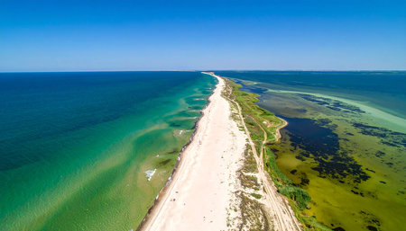 Aerial view of the beach on the Baltic Sea coast in Polandの素材