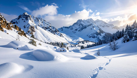 Wonderful winter landscape in the swiss alps, Switzerland.の素材