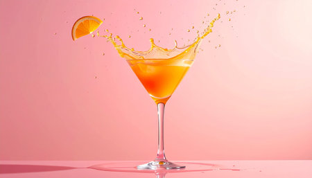 Cocktail with orange splash on pink background. 3d renderingの素材