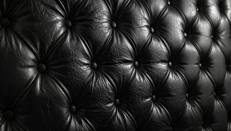 Luxury black leather upholstery background, closeup.の素材