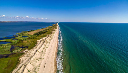 Aerial view of the Baltic Sea coast with sandy beach, Latviaの素材