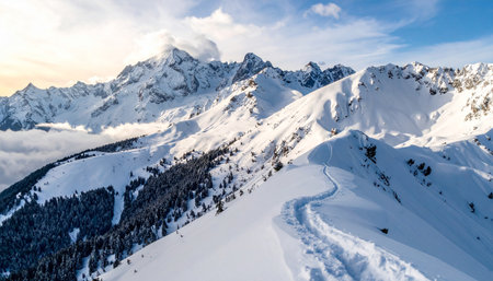 Panoramic view of snow covered mountains in winter, Dolomites, Italyの素材