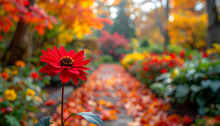 Red flower in the garden with bokeh background, stock photoの素材