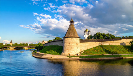 Panoramic view of the Kremlin in Veliky Novgorod, Russiaの素材