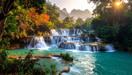 Tad Mok waterfall at Luang Prabang, Laosの素材