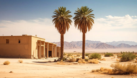 Ruins of the ancient Egyptian temple in the middle of the desertの素材