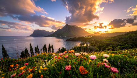 Sunset at the coast of the island of Capri, Italyの素材