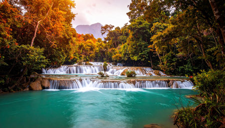 Huay Mae Khamin waterfall in Kanchanaburi, Thailandの素材