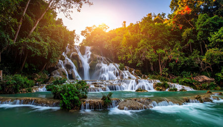 Kuang Si waterfall in Luang Prabang, Laos.の素材
