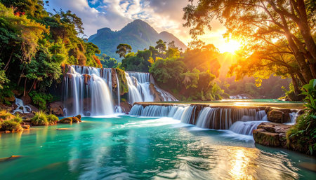 Tad Mok waterfall at sunset, Dalat, Vietnam.の素材
