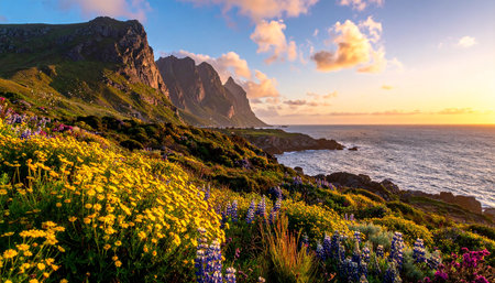 Sunset over Lofoten islands, Norway, Europe.の素材