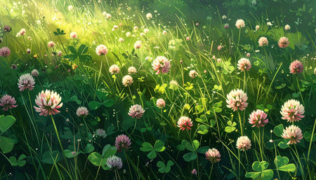 Beautiful meadow with clover flowers. Nature background. Vector illustration.の素材
