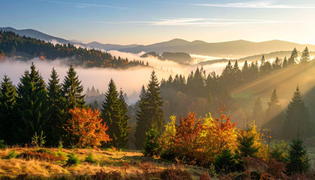 Autumn morning in the Carpathian mountains. Ukraine, Europe.の素材