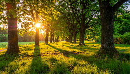 Sunset in a park in spring, Almere, Flevoland, The Netherlandsの素材