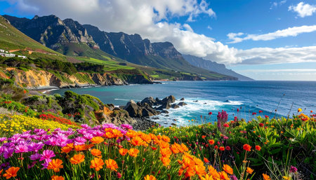 Beautiful spring flowers on the coast of Madeira island, Portugalの素材