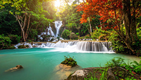 Huay Mae Kamin waterfall in Kanchanaburi province, Thailandの素材