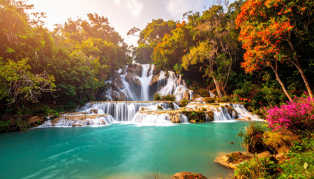 Huay Mae Khamin waterfall, Kanchanaburi, Thailandの素材