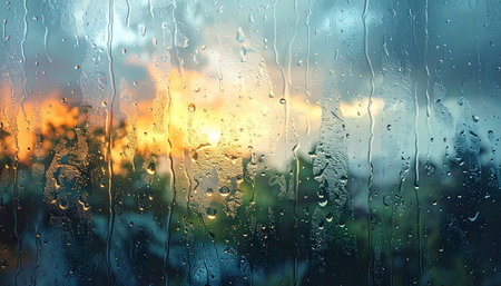 Rain drops on the window. Raindrops on the glass. Abstract natural background.の素材