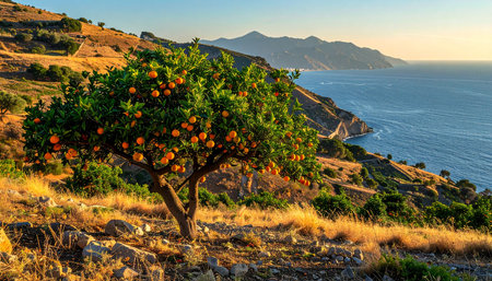 Orange tree on the coast of the island of Crete, Greece.の素材