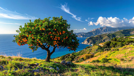 Tangerine tree on the coast of Amalfi, Italyの素材