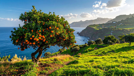 Tangerine tree on the island of Madeira, Portugal.の素材
