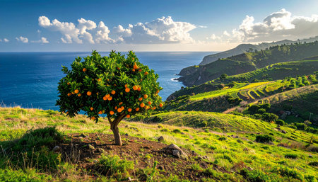 Tangerine tree on the coast of the island of Madeira, Portugalの素材