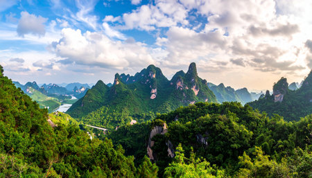 Panoramic view of the karst mountains in China.の素材