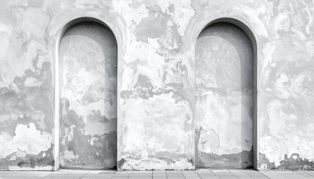 Two arches in the wall of an old building. 3d renderingの素材