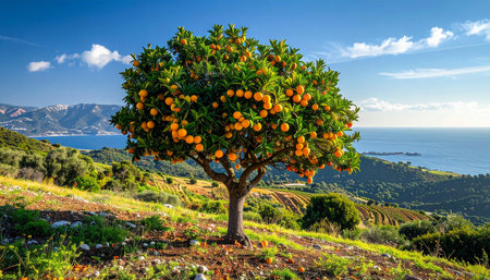 Citrus tree on the hillside of the island of Crete, Greeceの素材