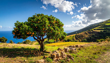 Orange tree on the hillside, Tenerife, Canary Islands, Spainの素材