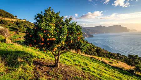 Orange tree on the coast of the island of Capri, Italyの素材