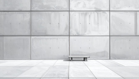 white marble wall and bench in front of it, 3d renderingの素材