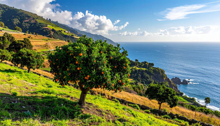 Orange tree on the coast of the island of Madeira, Portugalの素材