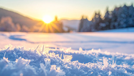 Frosted grass on a sunny winter morning in the Carpathian mountainsの素材