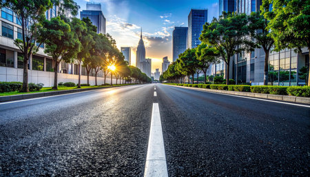 Asphalt road and modern city skyline in Shenzhen,China.の素材