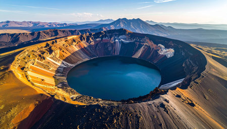 Panoramic view of the volcanic crater lake in Petrified Forest National Park, Arizona, USAの素材
